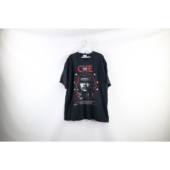 Vintage Y2K Mens 2XL XXL Faded Spell Out Che Guevara Short Sleeve T-Shirt Black